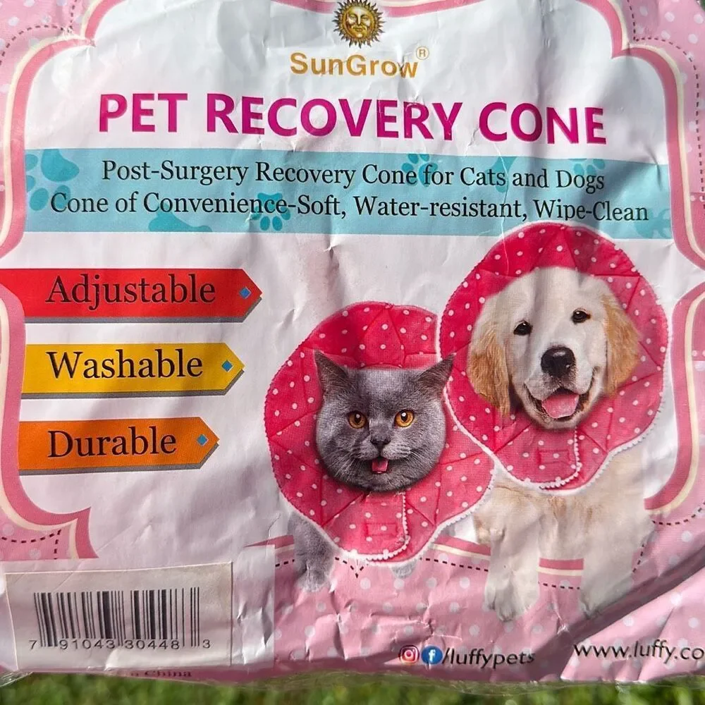 SunGrow New Pink White Polka dots Pet Recovery Cone Size Small